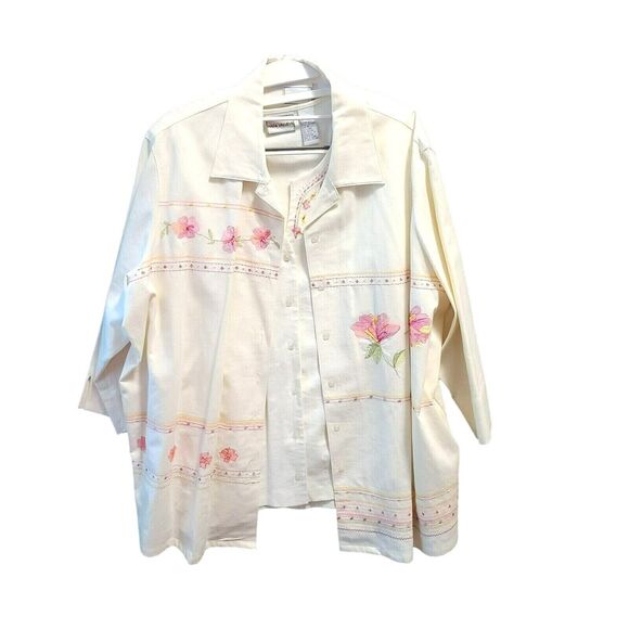 Napa Valley Womens 2pc Set Blazer With Top Egg Shell Size 1X Linen Blend Floral - Picture 1 of 12